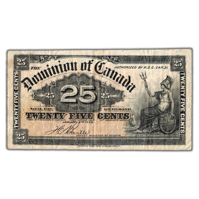 25 Cents 1900 Dominion of Canada Shinplaster Note Boville DC-15b - F/VF (staple hole)
