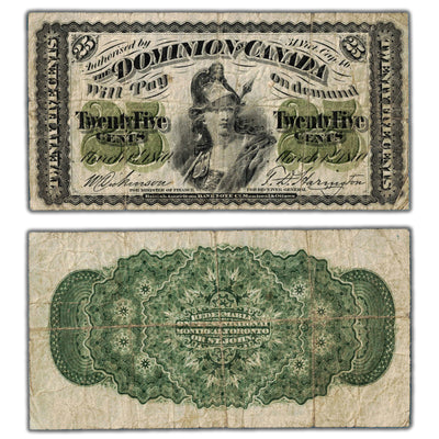 25 Cents 1870 Dominion of Canada Note Shinplaster Plain DC-1c - Fine
