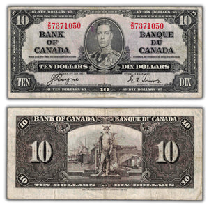 SOLD $10 1937 Bank of Canada Note Coyne-Towers Z/D Changeover Prefix BC-24c - Fine