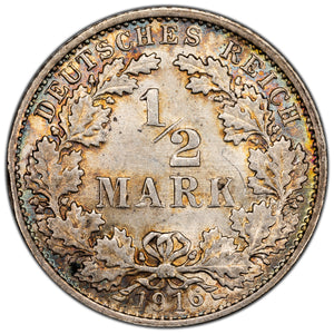 SOLD Germany 1916-G 1/2 Mark Silver Coin KM #17