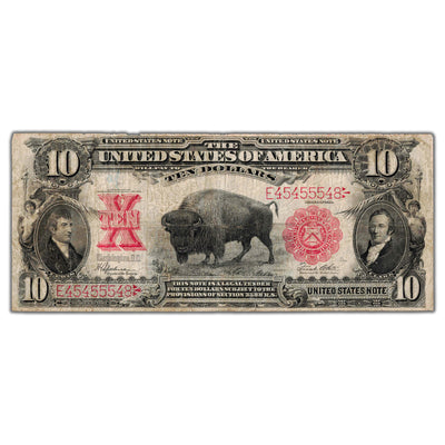 SOLD United States 1901 $10 Ten Dollars Legal Tender "Bison" Note - Pressed