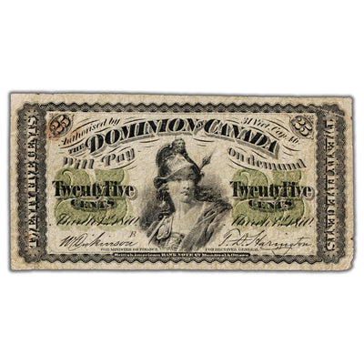 25 Cents 1870 Dominion of Canada Shinplaster Note Letter 'B' DC-1b - Fine