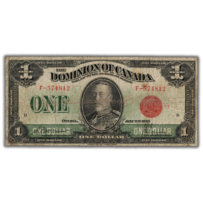 SOLD $1 1923 Dominion of Canada Note Red Seal Series F DC-25b - VG/F