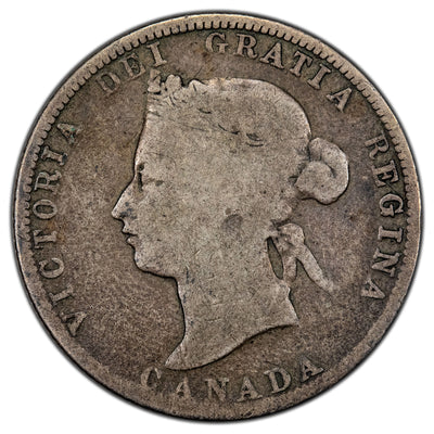 Canada 1880-H Wide 0 25 Cents Quarter Silver Coin - Good