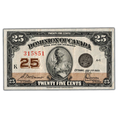 25 Cents 1923 Dominion of Canada Shinplaster Note DC-24c - VF/EF