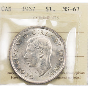 SOLD Canada 1937 $1 Silver Dollar Coin - ICCS MS-63