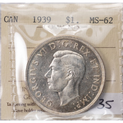 SOLD Canada 1939 $1 Silver Dollar Coin - ICCS MS-62