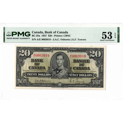 $20 1937 Bank of Canada Note Osborne Signature BC-25a - PMG AU-53 EPQ