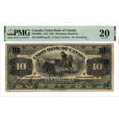$10 1912 Union Bank of Canada Chartered Note #730-16-08a - PMG VF-20