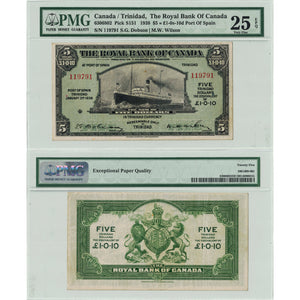 SOLD $5 1938 Royal Bank of Canada Trinidad Note #630-68-02 -PMG VF-25 EPQ