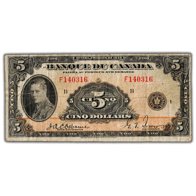 SOLD $5 1935 Banque du Canada Note French Text BC-6