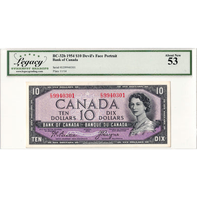 $10 1954 Bank of Canada Note Devil Face E/D Prefix BC-32b - Legacy AU-53