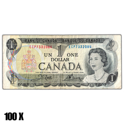 100 X $1 1973 Bank of Canada Notes - Circulated