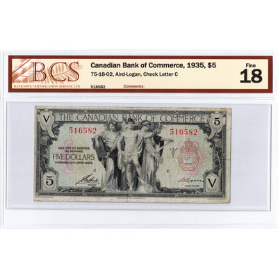 SOLD $5 1935 Canadian Bank of Commerce Canada Chartered Note #75-18-02 - BCS F-18