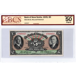 $5 1935 Bank of Nova Scotia Chartered Note #550-36-02 - BCS AU-50
