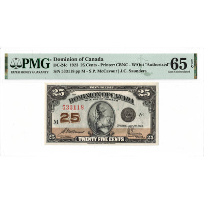 SOLD 25 Cents 1923 Dominion of Canada Shinplaster Note DC-24c - PMG Gem UNC-65 EPQ