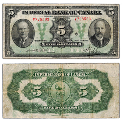 Imperial Bank of Canada 1923 $5 Chartered Note #375-18-04 - Fine (pinholes)