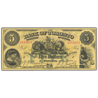 SOLD $5 1929 Bank of Toronto Canada Chartered Note #715-22-22 - VF