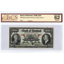 $20 1938 Bank of Montreal Canada Chartered Note #505-62-06 - BCS UNC-62