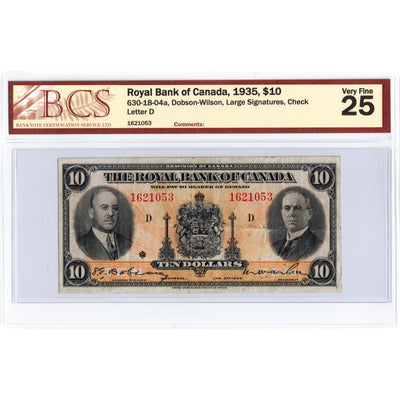 $10 1935 Royal Bank of Canada Chartered Note #630-18-04a - BCS VF-25
