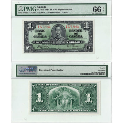 SOLD $1 1937 Bank of Canada Note Gordon-Towers D/M Prefix BC-21c - PMG Gem UNC-66 EPQ