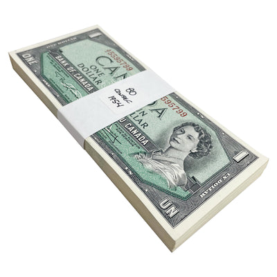SOLD $1 1954 Bank of Canada Notes A/I Prefix - Bundle of 80 Consecutive