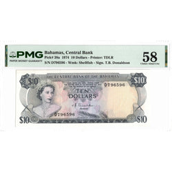Bahamas 1974 $10 Ten Dollars Note P #38a - AU-58