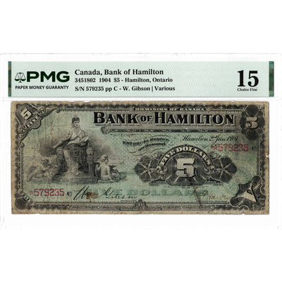 $5 1904 Bank of Hamilton Chartered Note #345-18-02 - PMG F-15
