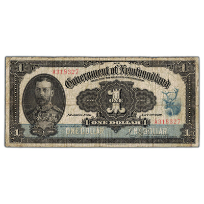 SOLD $1 1920 Government of Newfoundland Canada Note NF-12d - Circulated