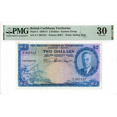 British Caribbean Territories 1951 $2 Two Dollars Note P #2 - PMG VF-30