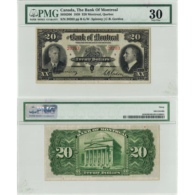SOLD $10 1938 The Bank of Montreal Canada Chartered Note #505-62-06 - PMG VF-30