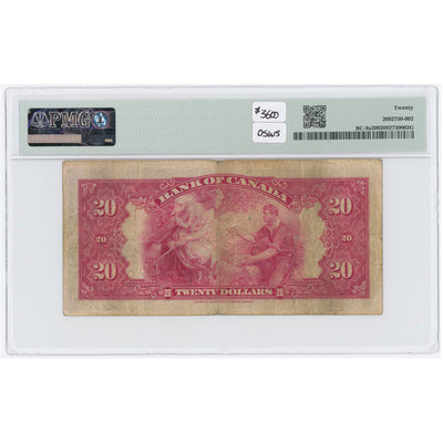 SOLD $20 1935 Bank of Canada Note English Text Large Seal BC-9a - PMG VF-20