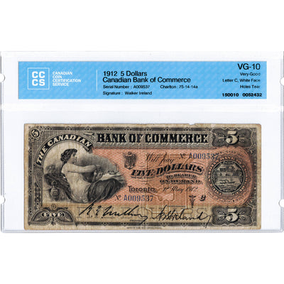 SOLD $5 1912 Canadian Bank of Commerce Chartered Note #75-14-14a - CCCS VG-10 (issues)