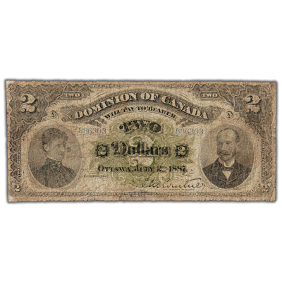 SOLD $2 1887 Dominion of Canada Note DC-11 - Well Circulated