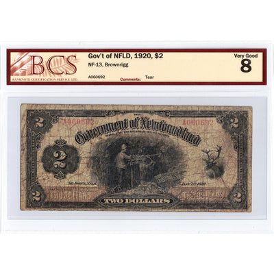 $2 1920 Government of Newfoundland Note NF-13 - BCS VG-8