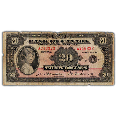 SOLD $20 1935 Bank of Canada Note English Text Small Seal BC-9b - Damaged