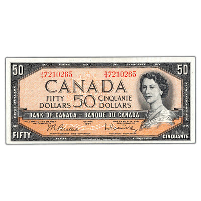 SOLD $50 1954 Bank of Canada Note Beattie-Rasminsky B/H Prefix BC-42b - Abt. EF