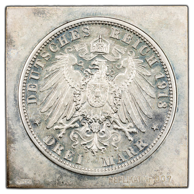 SOLD Germany 1918 Restrike 3 Mark Klippe Silver Coin