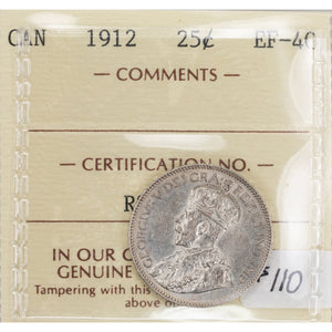 SOLD Canada 1912 25 Cents Quarter Silver Coin - ICCS EF-40
