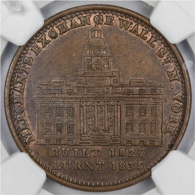 United States 1837 NY Merchants Exchange Hard Times Token HT-291 - NGC MS-64 BN