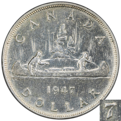 SOLD Canada 1947 Blunt 7 $1 Silver Dollar Coin - Cleaned