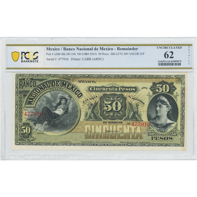 SOLD Mexico El Banco Nacional 50 Pesos Note P #s260r Remainder - PCGS UNC-62 Details