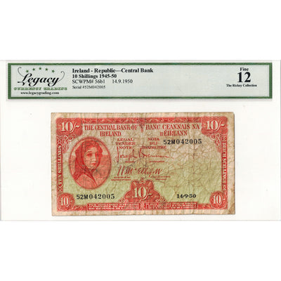 Ireland 1950 10 Ten Shillings Note P #56b1 - Legacy F-12