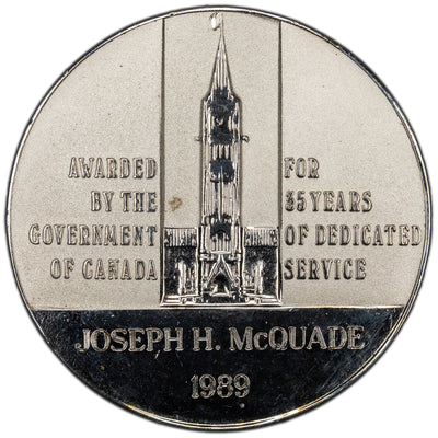 SOLD Canada 1989 35 Years of Dedicated Service Sterling Silver Medal 57mm