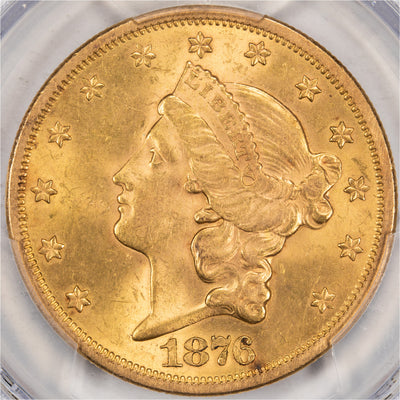 SOLD United States 1876-S $20 Double Eagle Gold Coin - PCGS MS-62