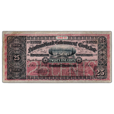 25 Cents 1912-13 Newfoundland Government Cash Note NF-7c - VF