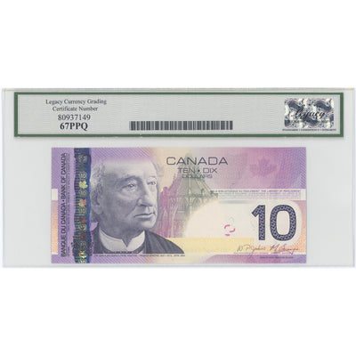 SOLD $10 2008 Bank of Canada Note BC-68b Solid Serial 6666666 - Legacy UNC-67 PPQ