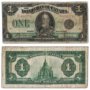 SOLD $1 1923 Dominion of Canada Note Black Seal Series T DC-25f - Circulated