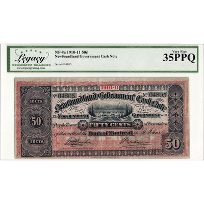 SOLD 50 Cents 1910-11 Newfoundland Government Cash Note NF-8a - Legacy VF-35 PPQ