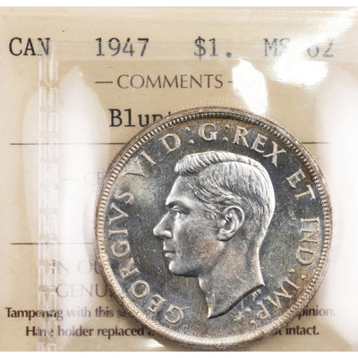 SOLD Canada 1947 Blunt 7 $1 Silver Dollar Coin - ICCS MS-62